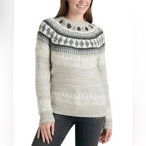 Lucky Brand Women's Bold Fairisle Crew Neck Sweater - Light Gray